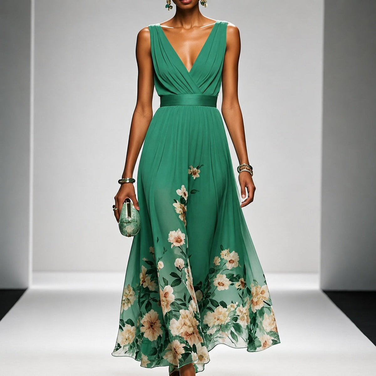 Tanisha - Robe Maxi en Chiffon à Motif Floral
