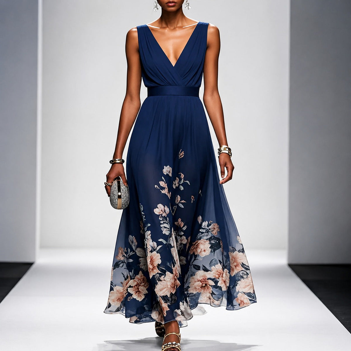 Tanisha - Robe Maxi en Chiffon à Motif Floral