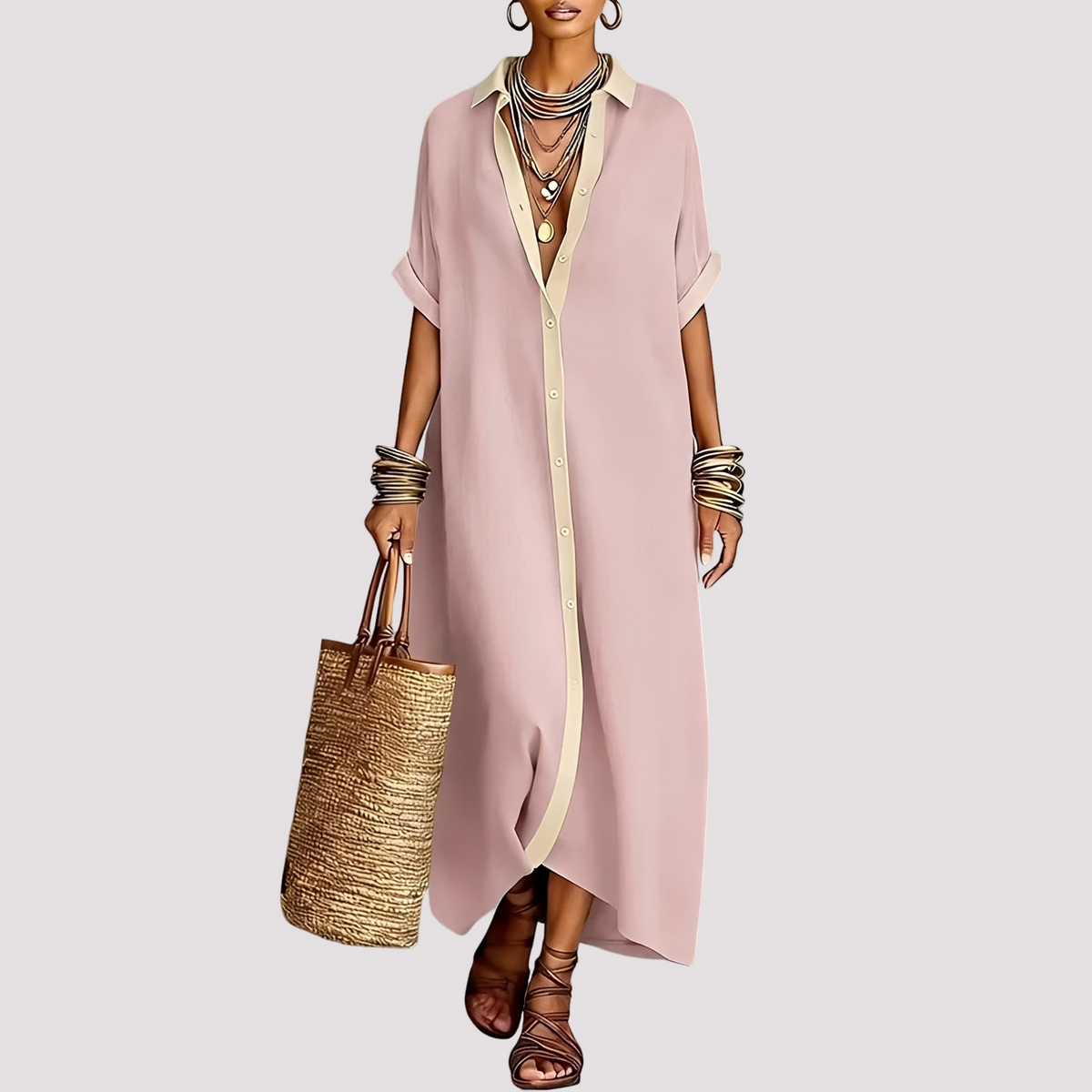 Talia - Robe-Chemise Maxi Décontractée à Boutons