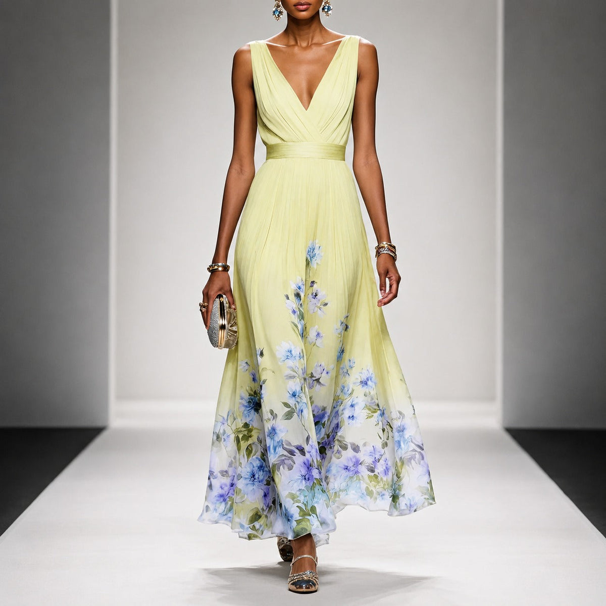 Tanisha - Robe Maxi en Chiffon à Motif Floral