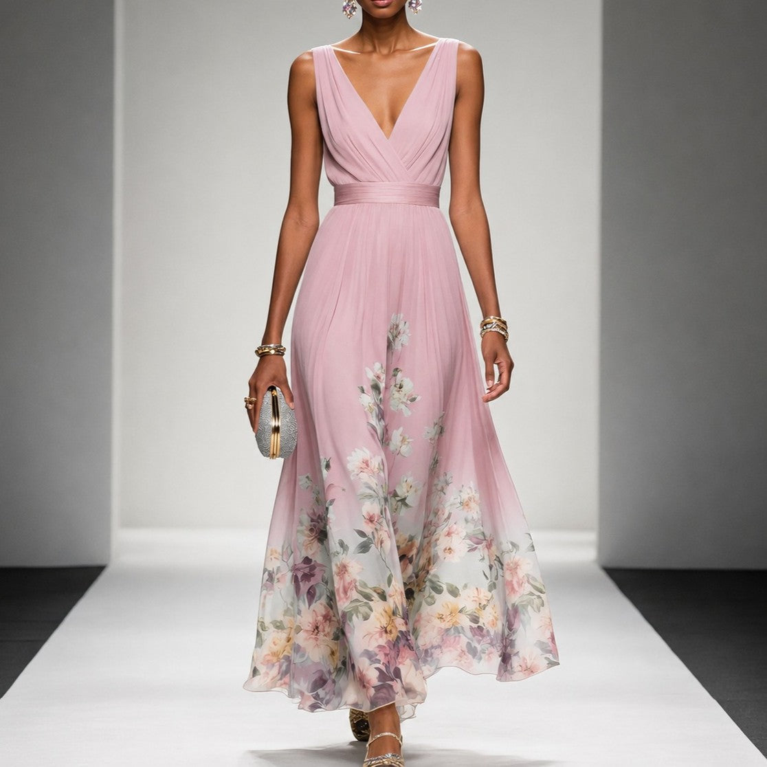 Tanisha - Robe Maxi en Chiffon à Motif Floral