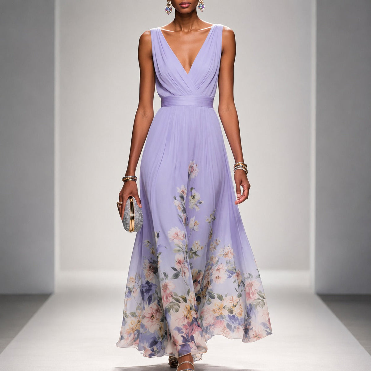 Tanisha - Robe Maxi en Chiffon à Motif Floral