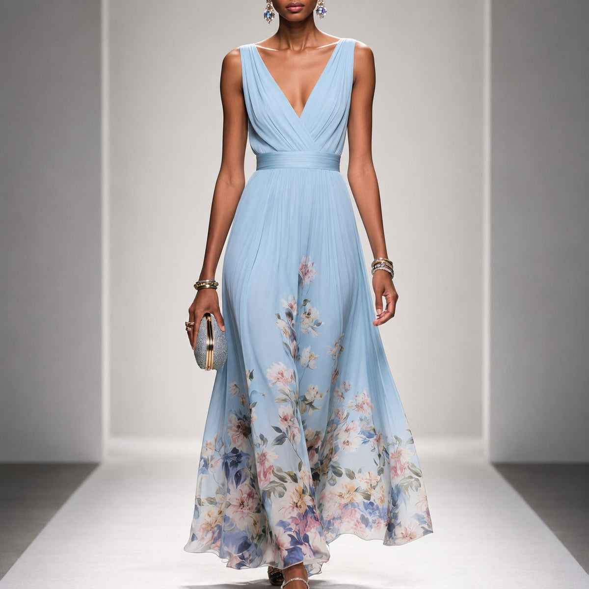 Tanisha - Robe Maxi en Chiffon à Motif Floral