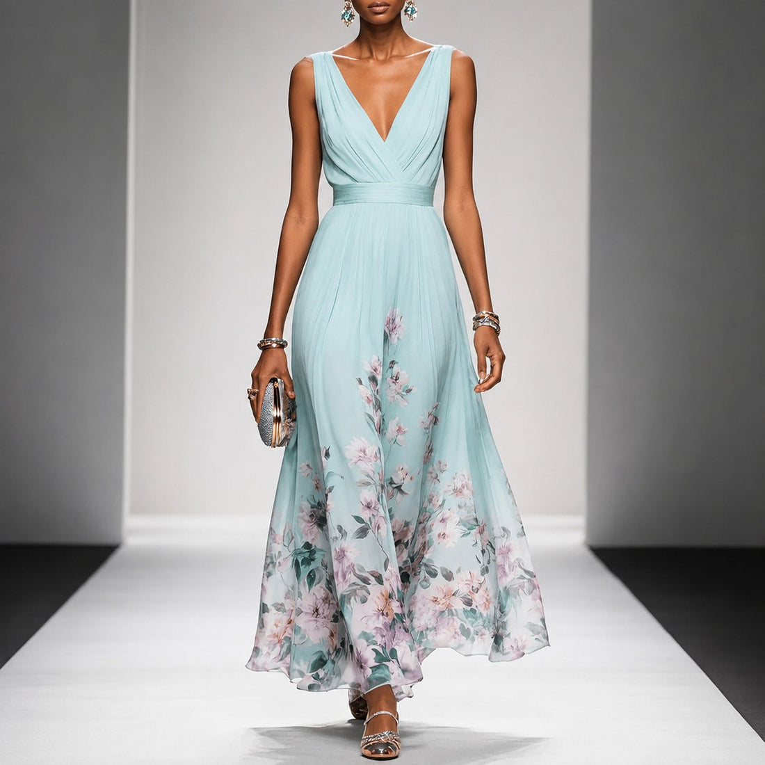 Tanisha - Robe Maxi en Chiffon à Motif Floral