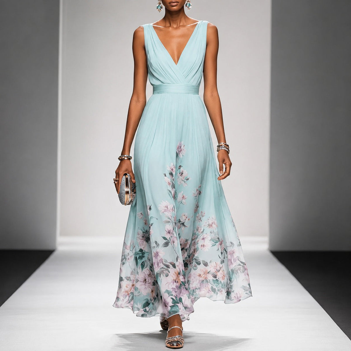 Tanisha - Robe Maxi en Chiffon à Motif Floral