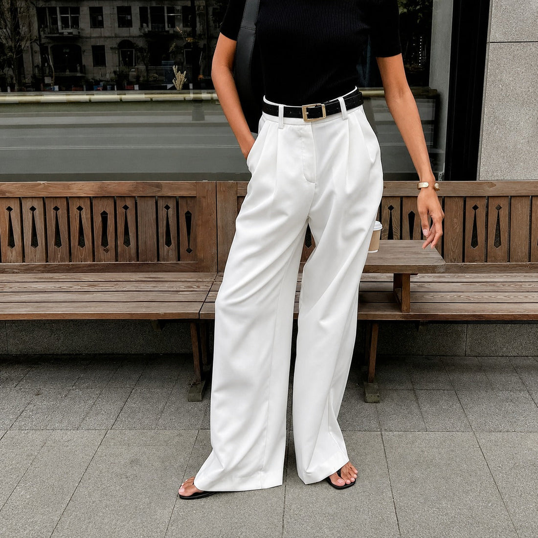 Marlene - Pantalon large sans ceinture