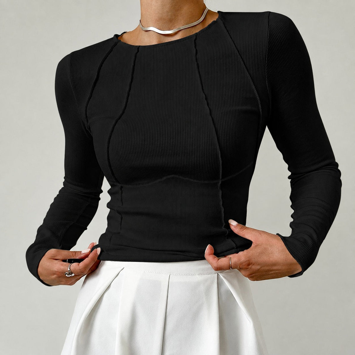Leonie - Chemise élégante à manches longues avec passepoil