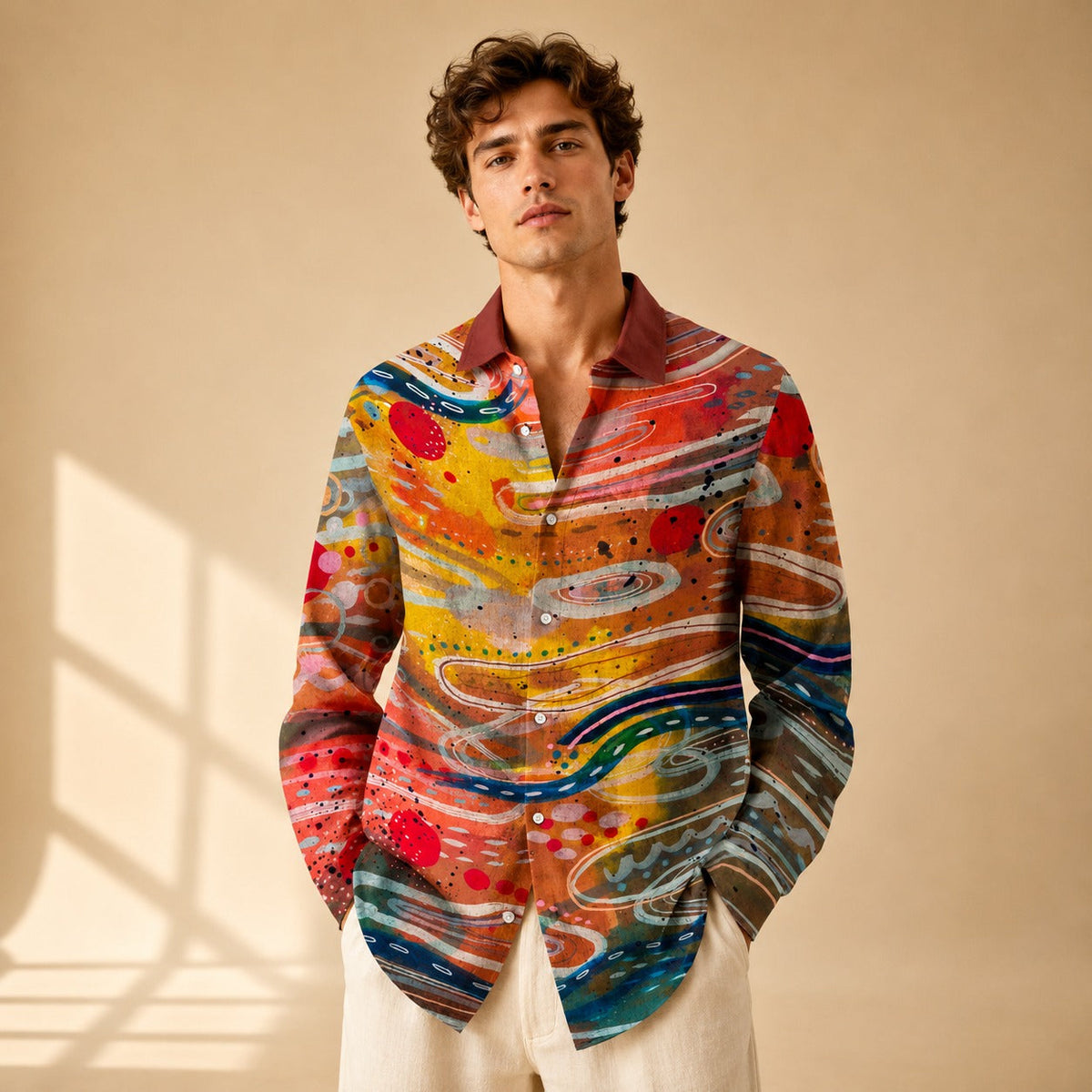 Neil - Chemise Artistique Imprimée à Manches Longues