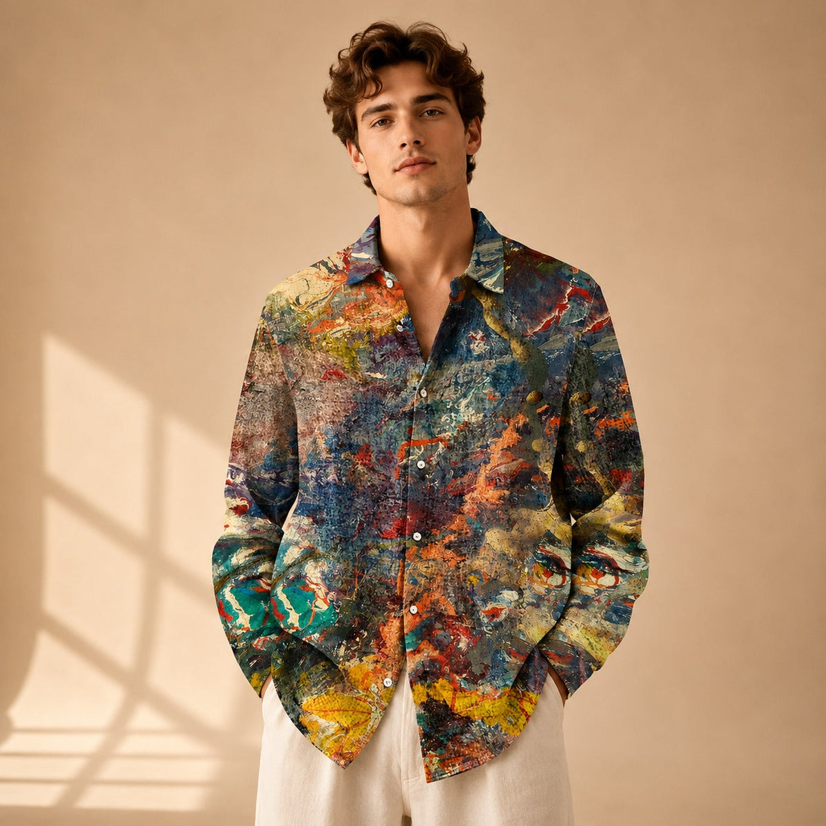 Neil - Chemise Artistique Imprimée à Manches Longues