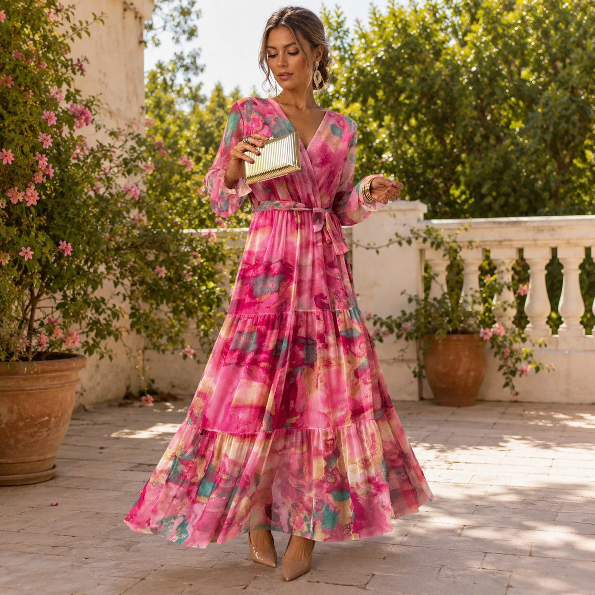 Carroll - Robe à Fleurs à Manches Longues