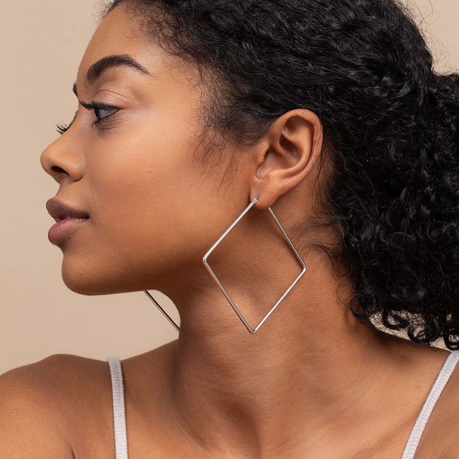 Boucles d'oreilles géométriques - Boucles d'oreilles créoles carrées