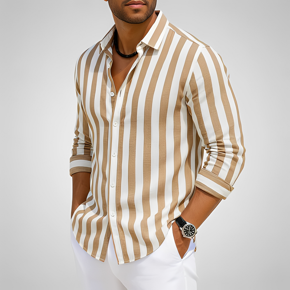 Lando - Chemise rayée pour homme, coupe décontractée