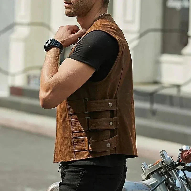 Gilet en cuir pour homme - Gilet sans manches élégant