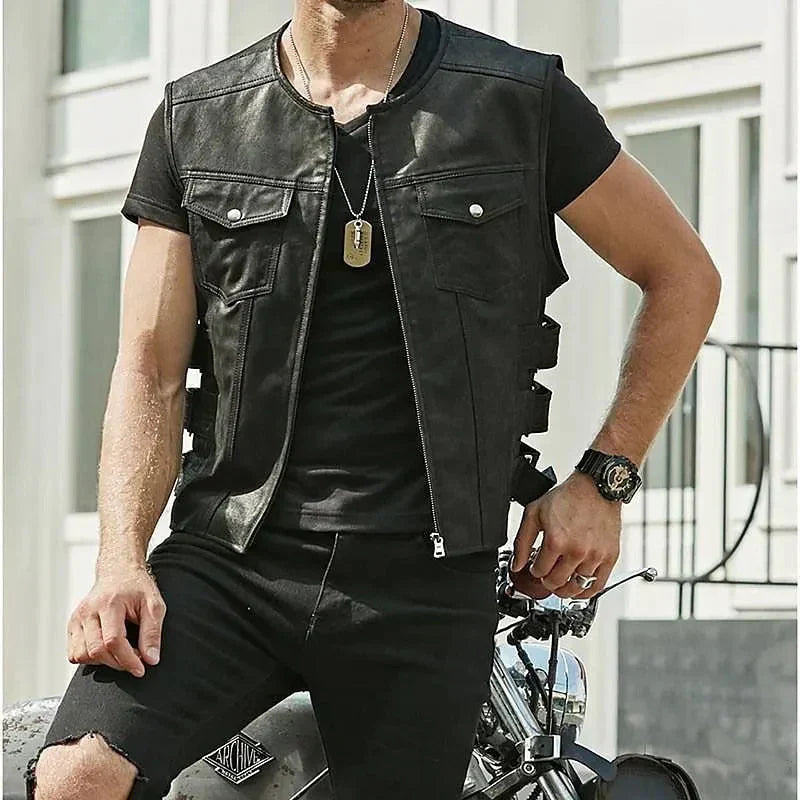 Gilet en cuir pour homme - Gilet sans manches élégant