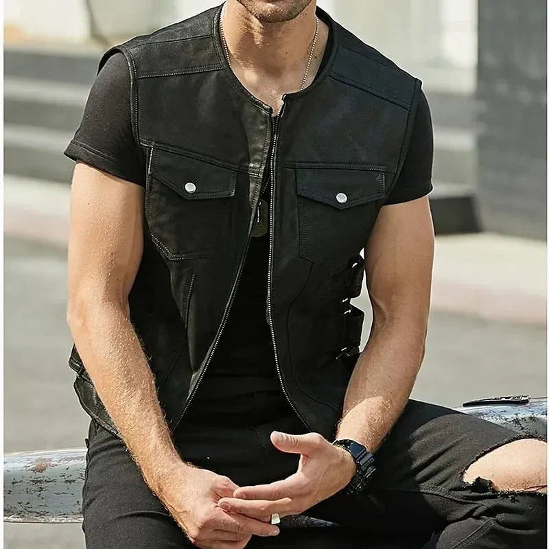 Gilet en cuir pour homme - Gilet sans manches élégant