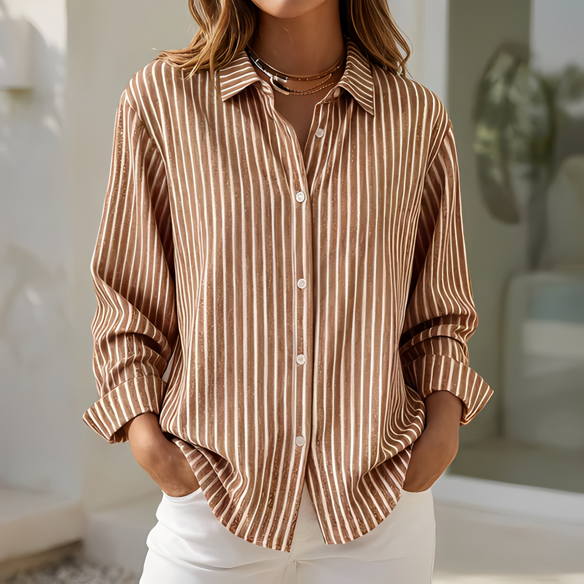 Lenna - Chemise d'été à rayures loose pour femme