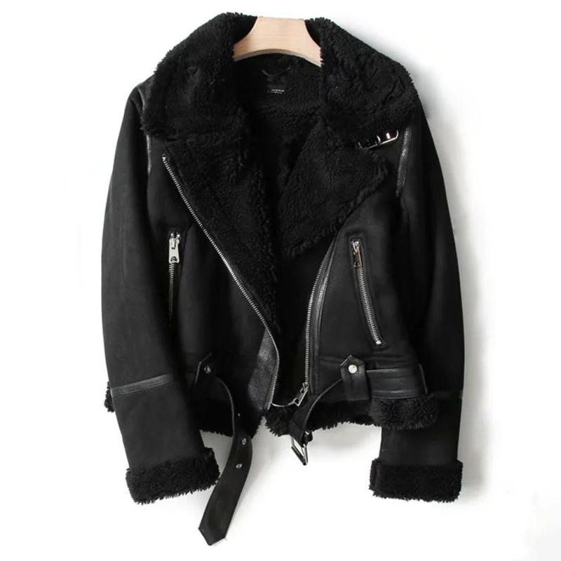 Macie – Veste en cuir avec doublure Sherpa
