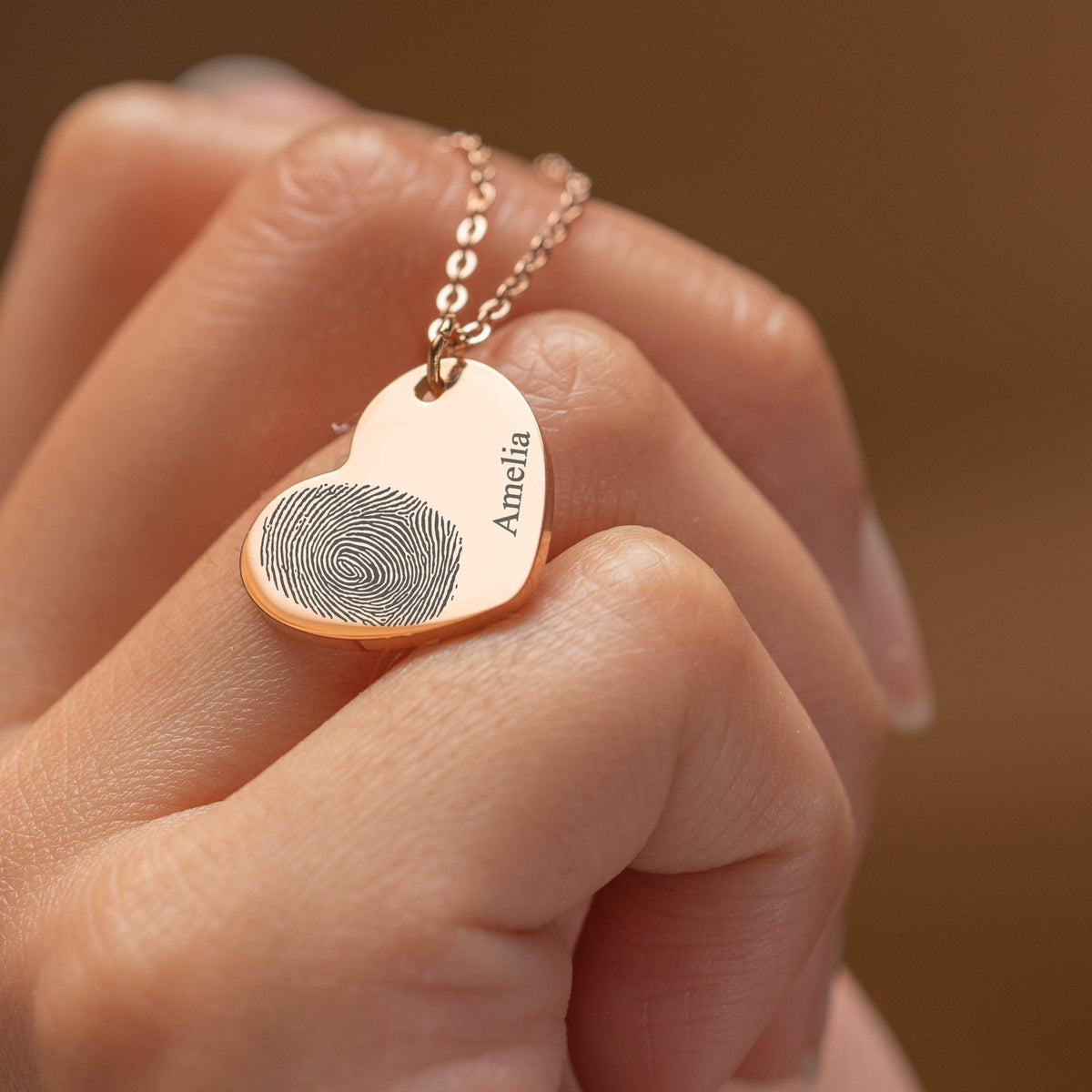 Empreinte digitale en forme de cœur - Collier avec nom personnalisé