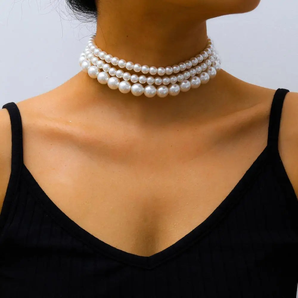 Ensemble de collier choker de perles - (ensemble de 3) collier de perles