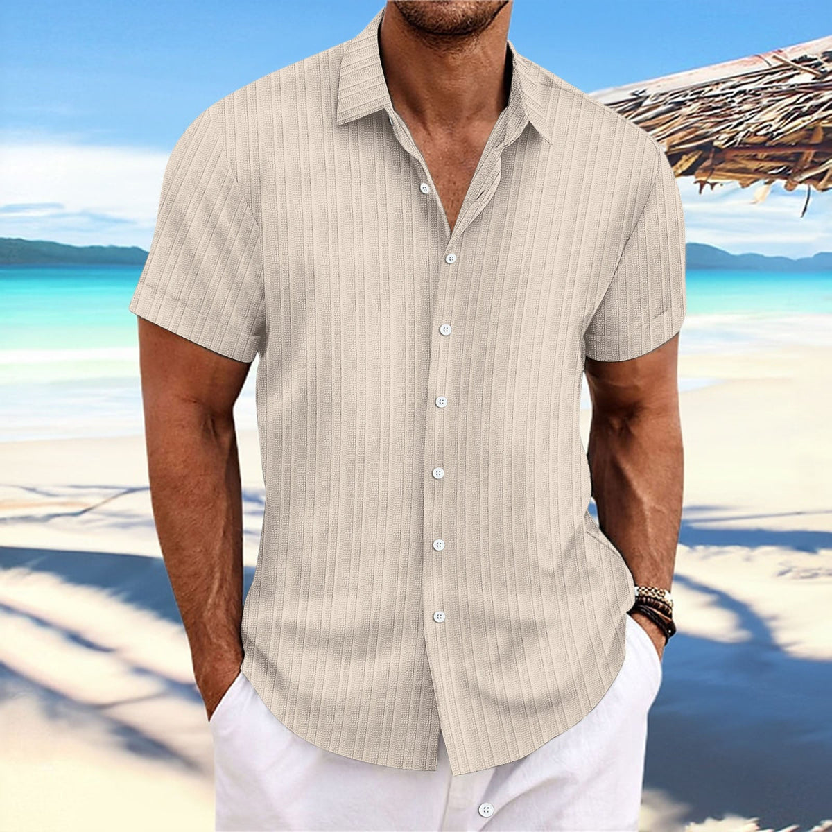 Bernard - Chemise rayée en coton et lin pour homme