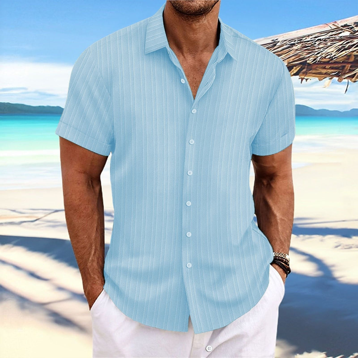 Bernard - Chemise rayée en coton et lin pour homme