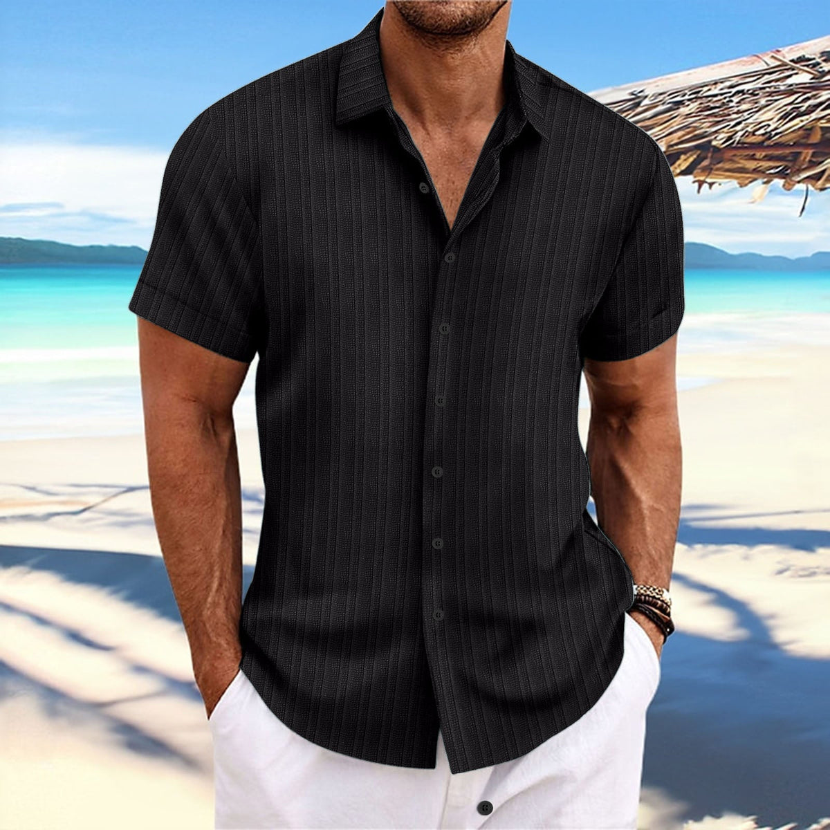 Bernard - Chemise rayée en coton et lin pour homme