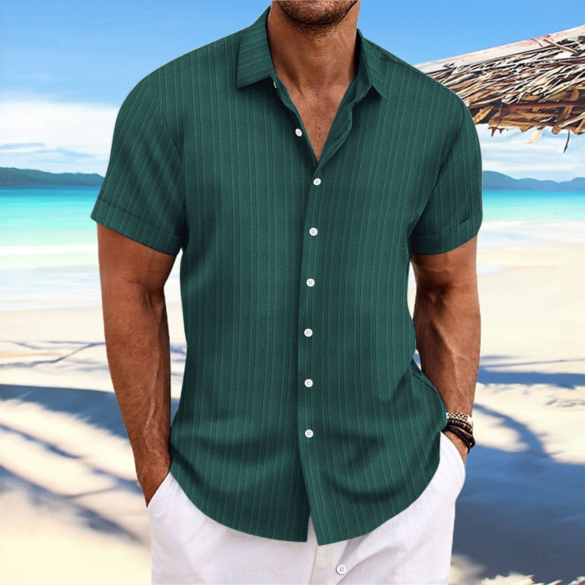 Bernard - Chemise rayée en coton et lin pour homme