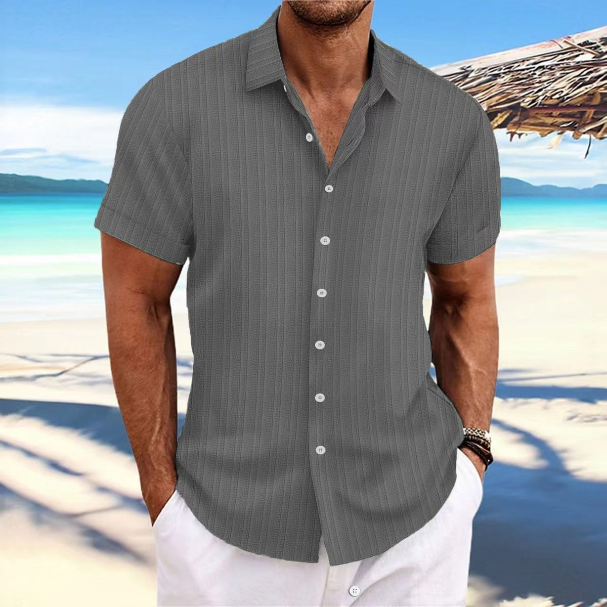 Bernard - Chemise rayée en coton et lin pour homme