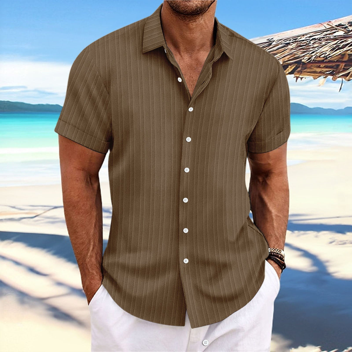 Bernard - Chemise rayée en coton et lin pour homme