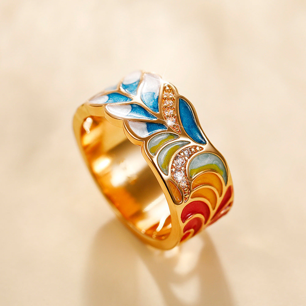 Margaux – Bague en motif doré céramique bleue et blanche