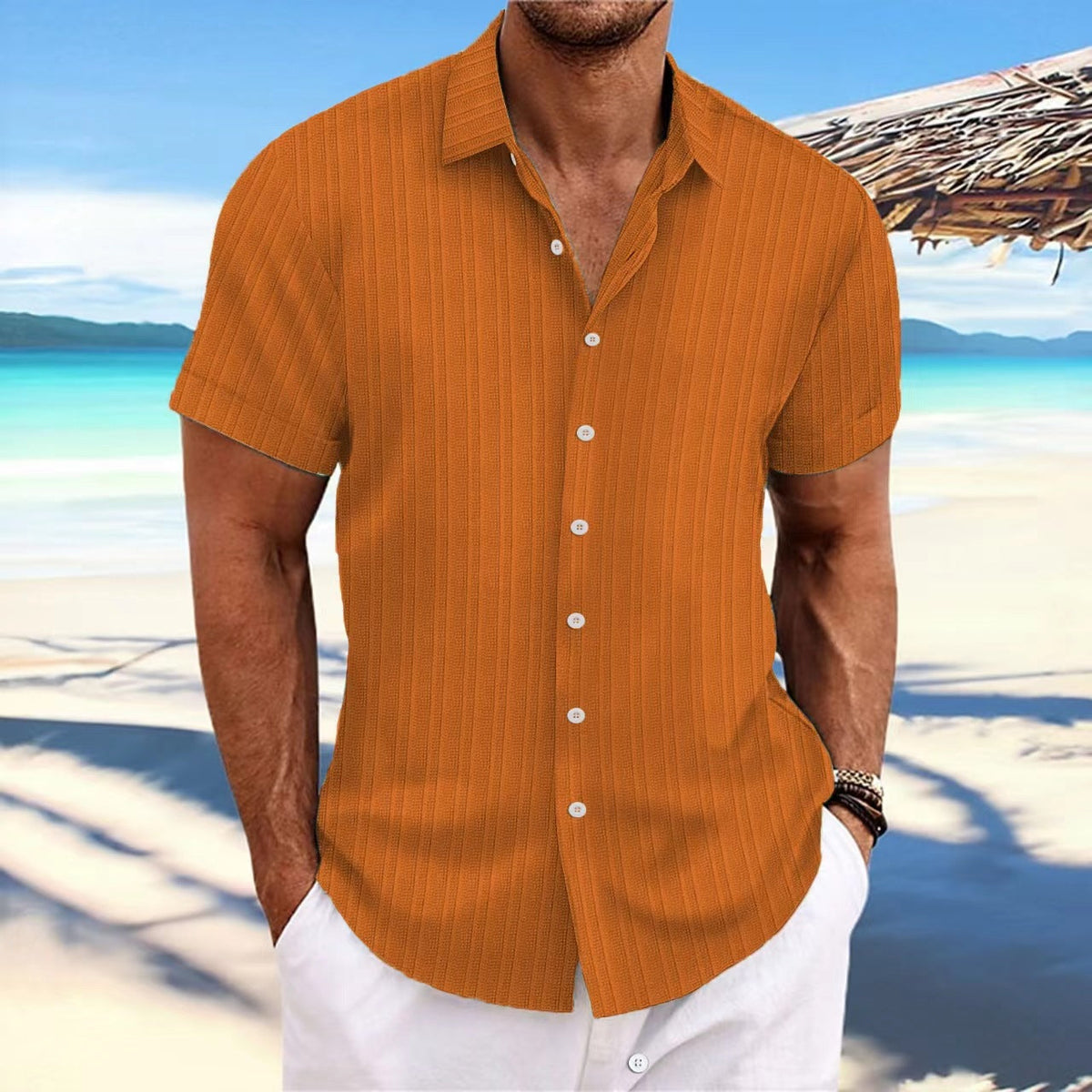 Bernard - Chemise rayée en coton et lin pour homme