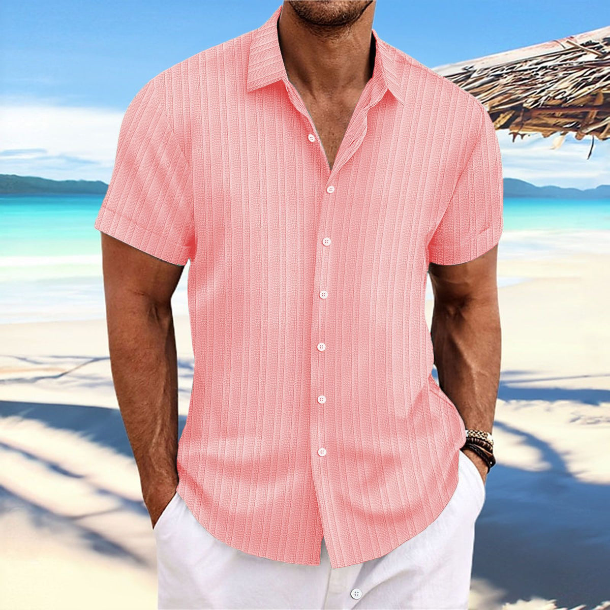 Bernard - Chemise rayée en coton et lin pour homme