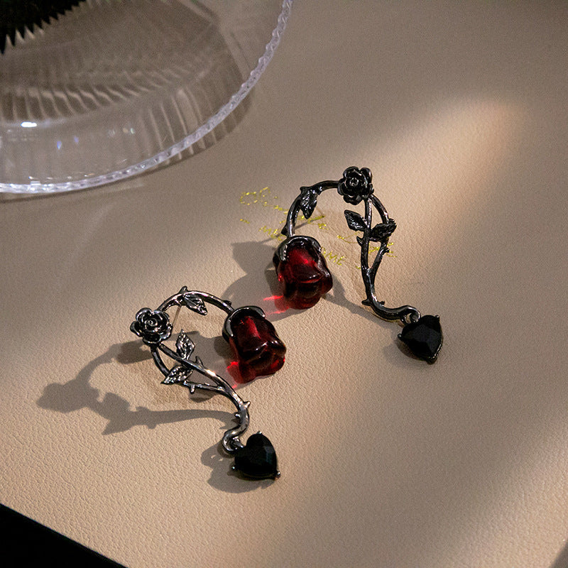 Rosalya – Boucles d'oreilles Rose Rouge et Baie Sombre