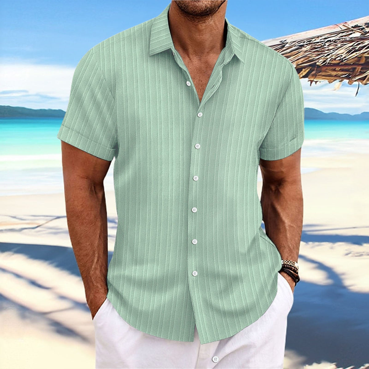 Bernard - Chemise rayée en coton et lin pour homme