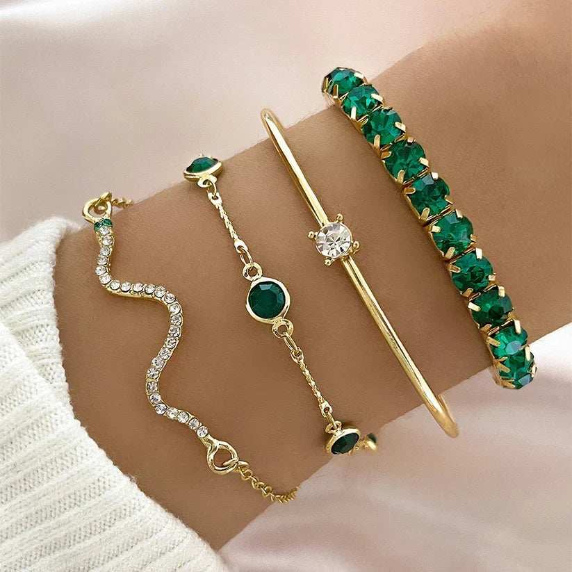 Camille – Ensemble de bracelets élégants avec pierres vertes
