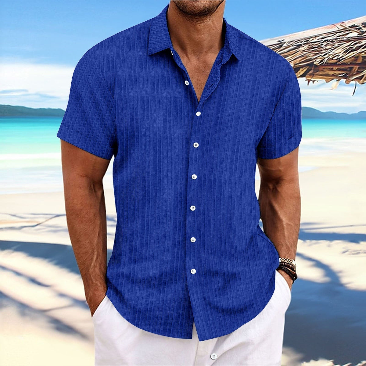 Bernard - Chemise rayée en coton et lin pour homme