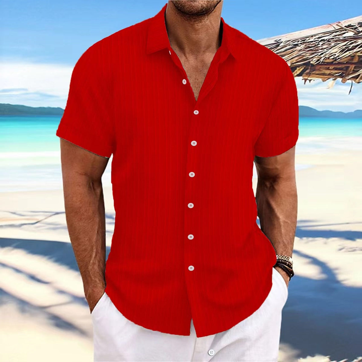 Bernard - Chemise rayée en coton et lin pour homme