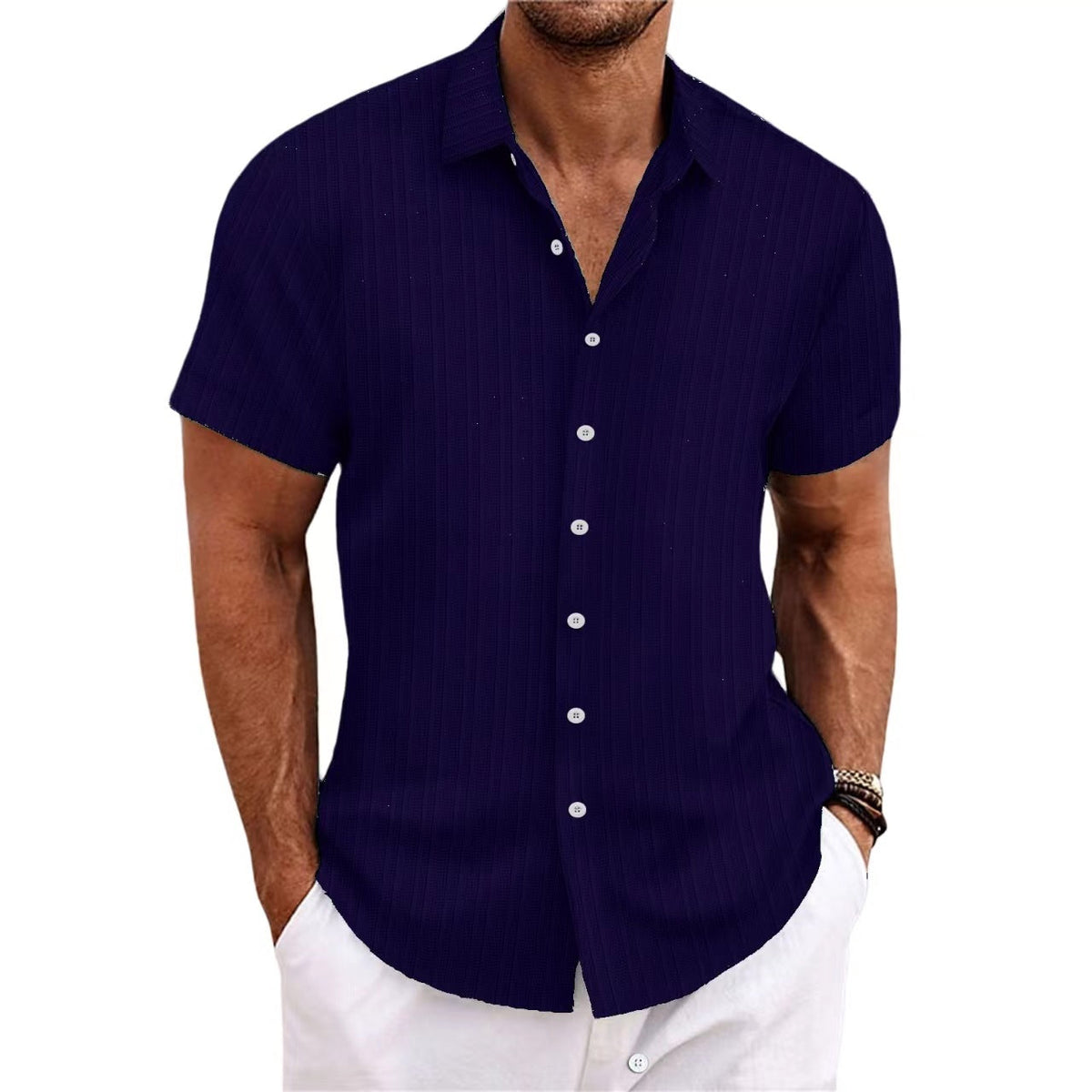 Bernard - Chemise rayée en coton et lin pour homme