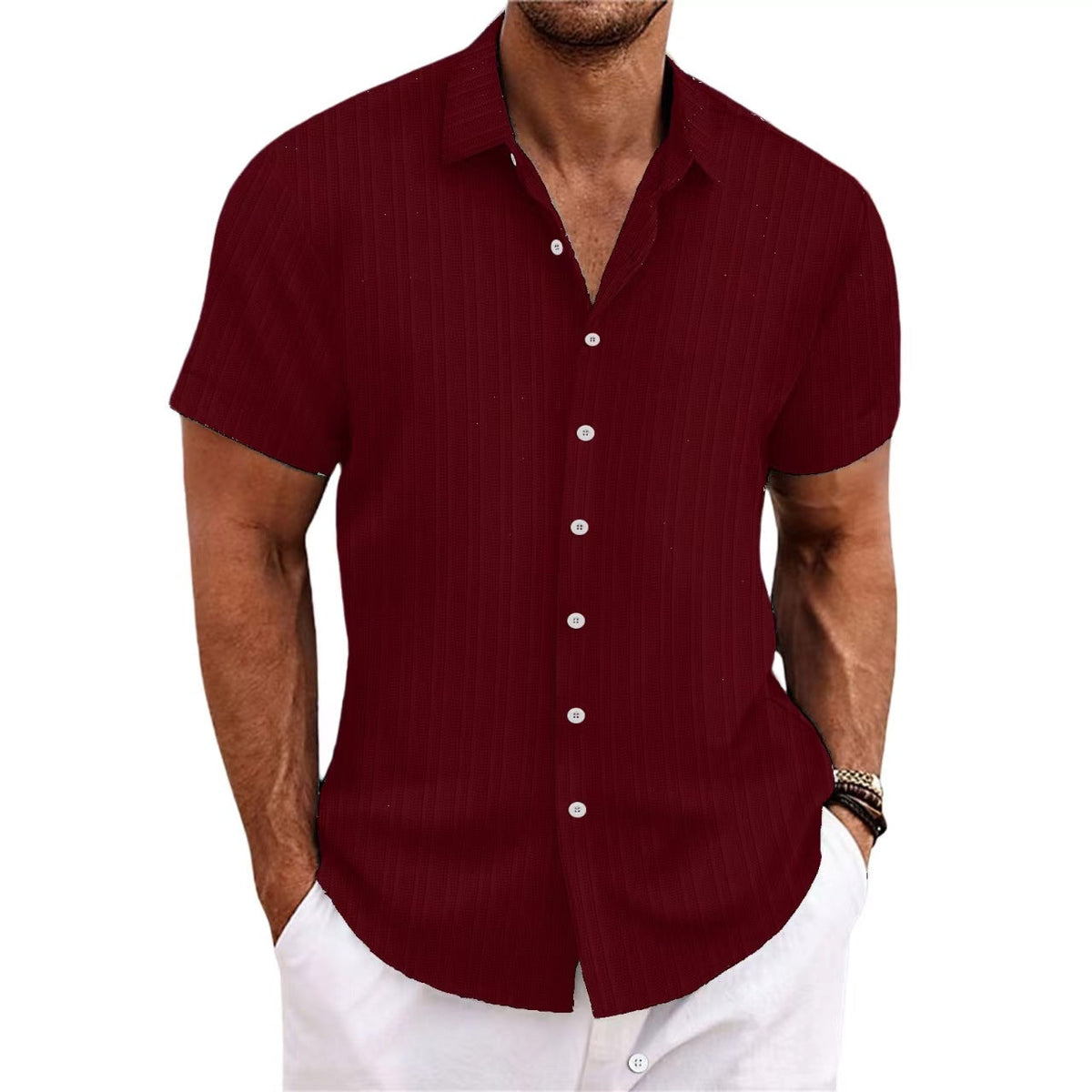 Bernard - Chemise rayée en coton et lin pour homme