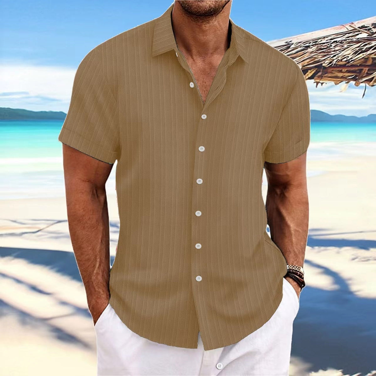 Bernard - Chemise rayée en coton et lin pour homme