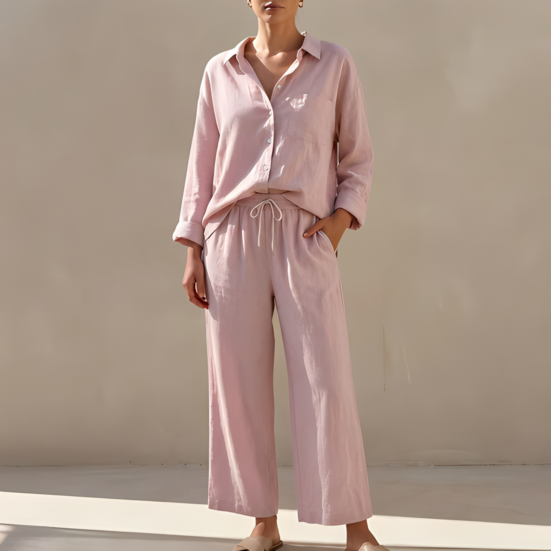 Genzel - Ensemble chemise à boutons et pantalon pour femme