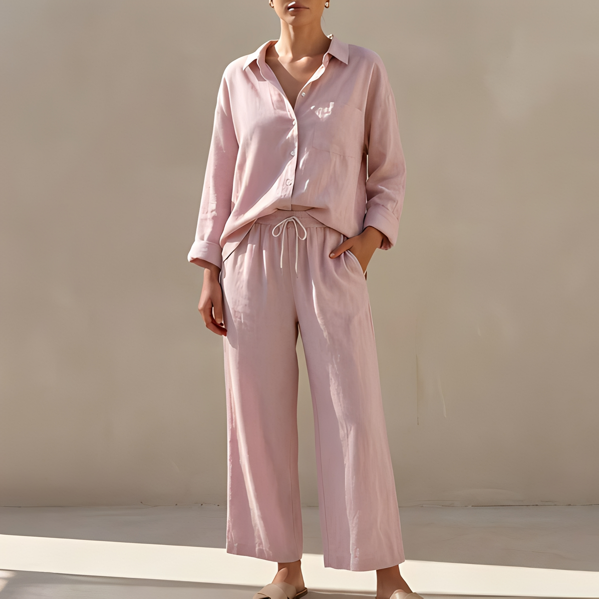 Genzel - Ensemble chemise à boutons et pantalon pour femme