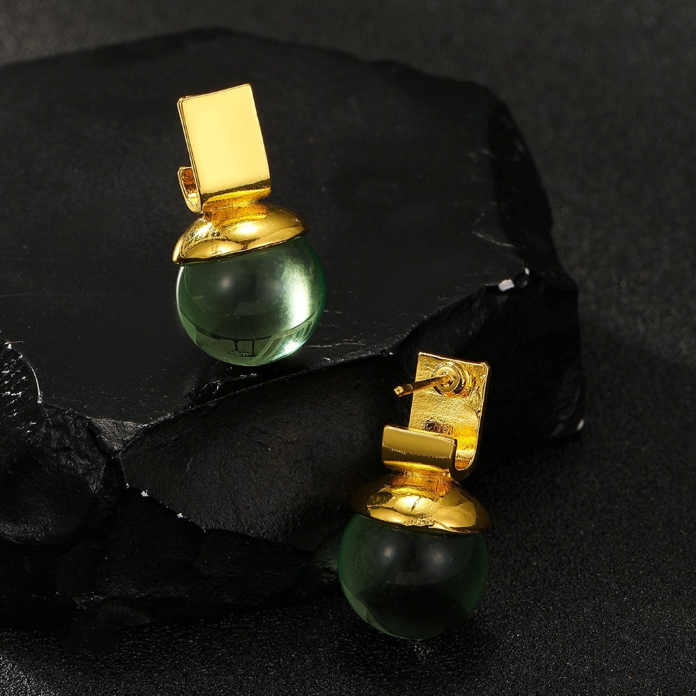 Charlie - Boucles d'oreilles vintage avec cristal vert et accents dorés