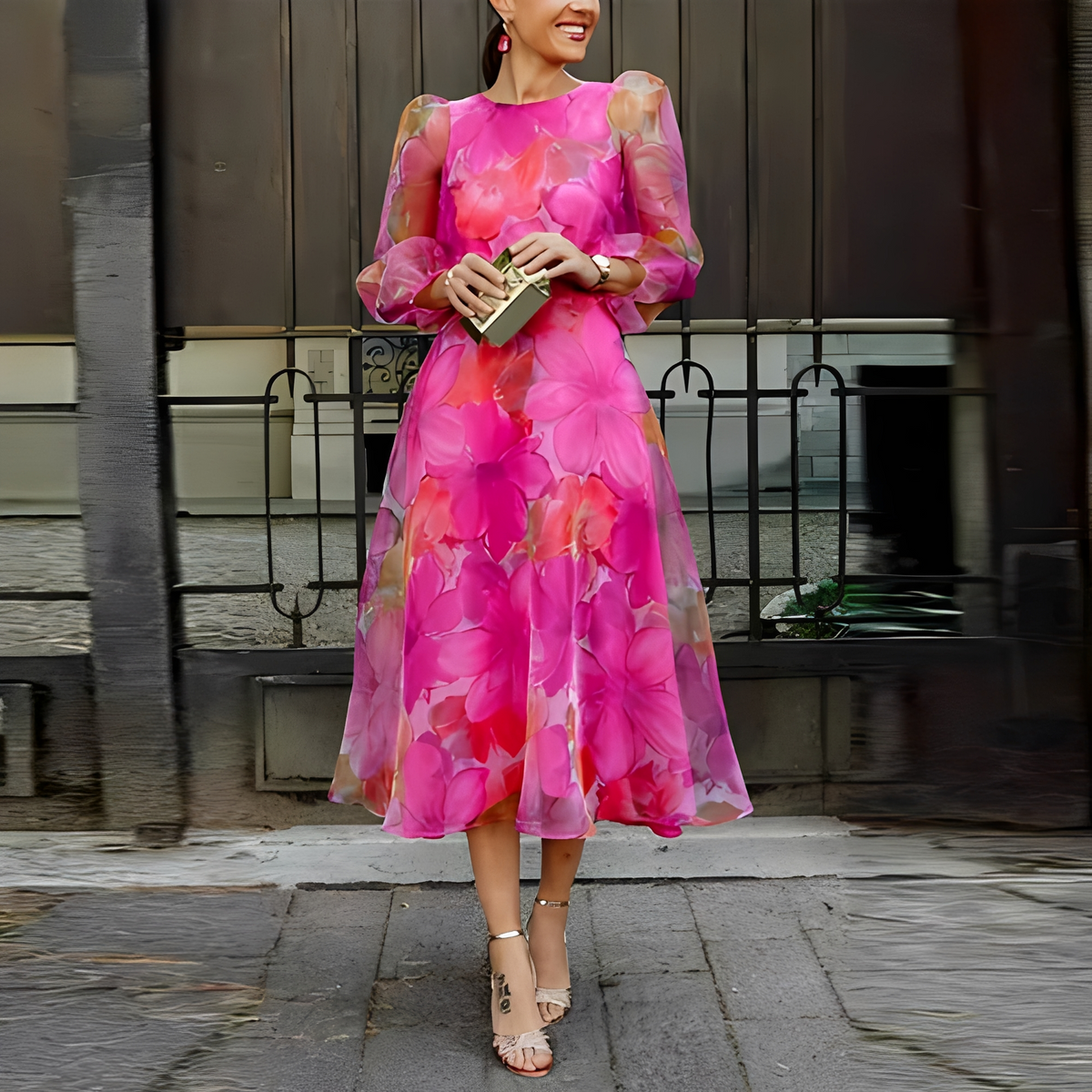 Elvie - Robe florale chic à manches longues pour femme