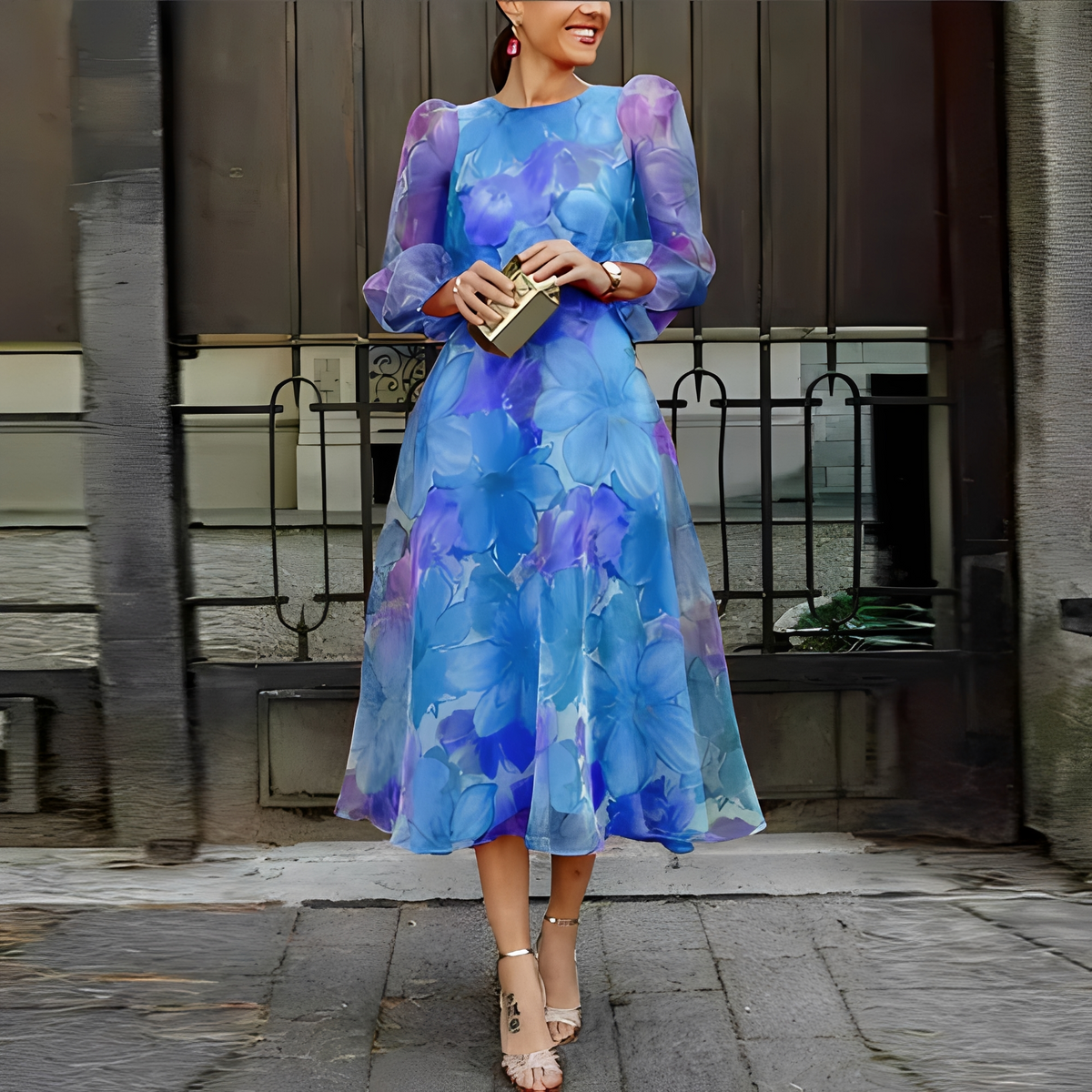 Elvie - Robe florale chic à manches longues pour femme
