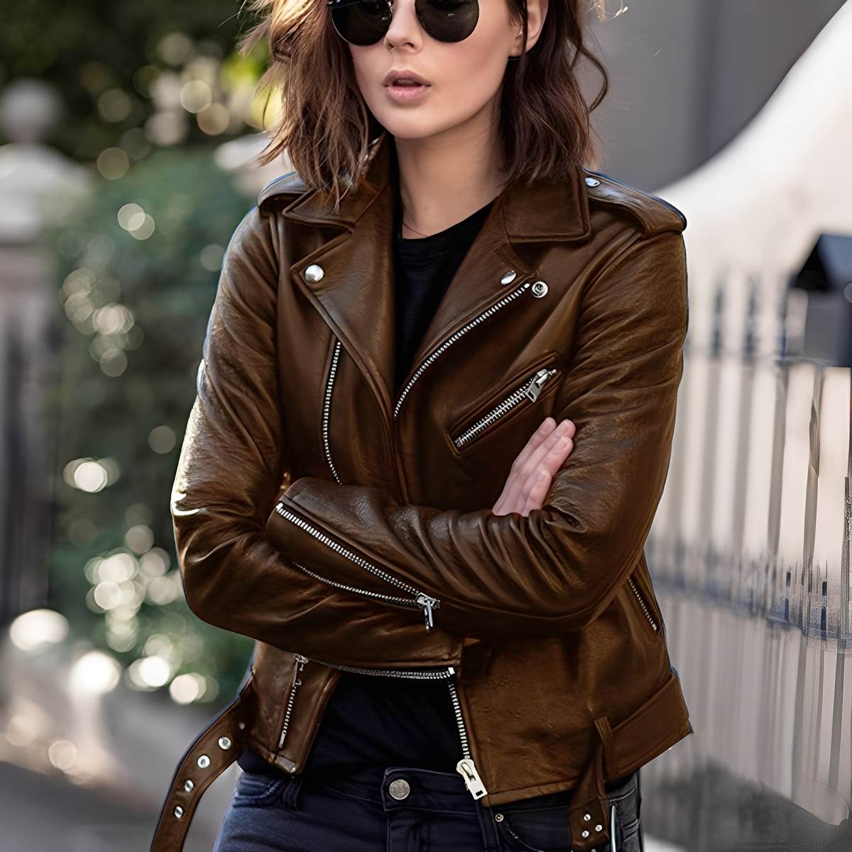 Miranda - Veste en cuir classique avec fermeture éclair pour femmes