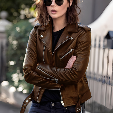 Miranda - Veste en cuir classique avec fermeture éclair pour femmes