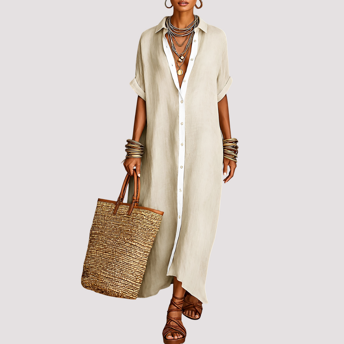 Talia - Robe-Chemise Maxi Décontractée à Boutons