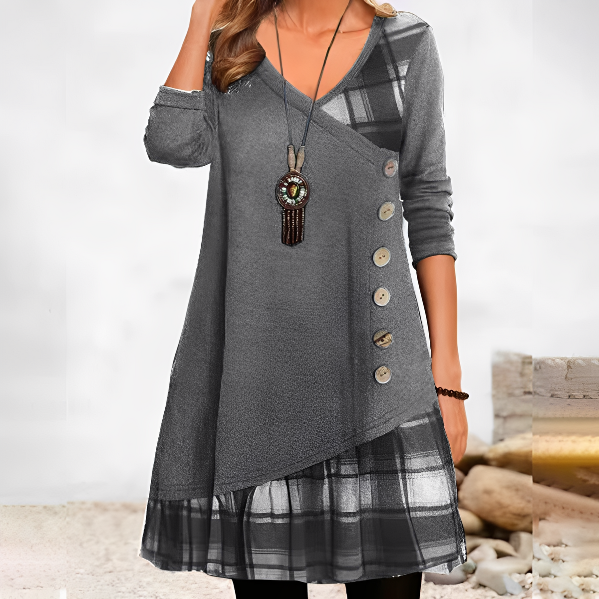 Shawnee - Robe décontractée avec un motif patchwork et à carreaux pour femmes