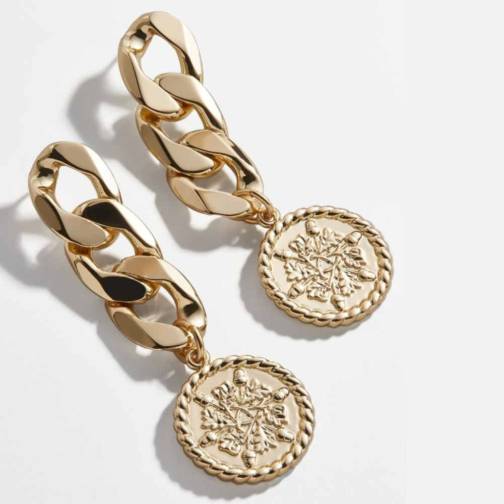 Boucles d'oreilles chaîne de pièces - Boucles d'oreilles dorées